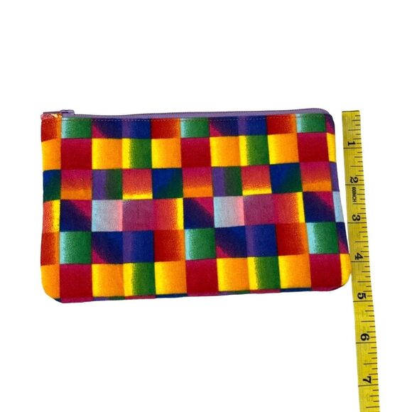 Handmade Soft Flannel Cotton Lined Small Zipper Pouch Bright Multicolor - Picture 5 of 6